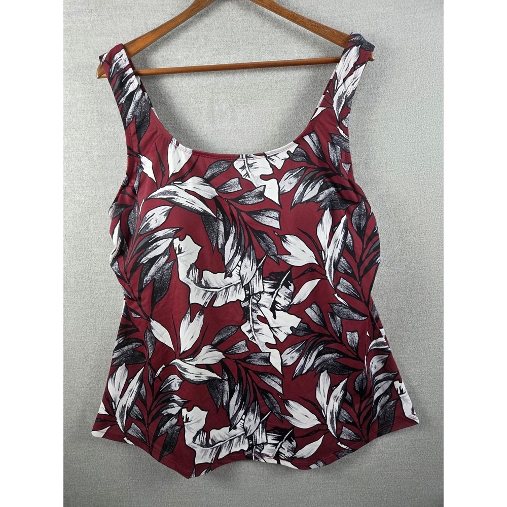Swimsuits For All Magenta Palm Leaf Print Tankini Top Womens 24 Molded Cup NEW‎